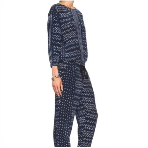 Ulla Johnson Womens Blue White Printed 100% silk long sleeve jumpsuit 2/S - Picture 1 of 13